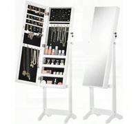 Shein HOMCOM Espejo Joyero de Pie Armario de Joyería con 3 Ángulos ustables Cerradura Magnética Organizador de Joyas con Estantes Ranuras para Pendientes An