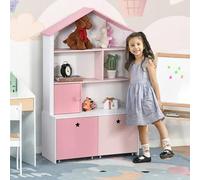 Shein HOMCOM Estantería de Madera Infantil Librería para Niños con 4 Compartimentos 1 Puerta y 2 Cajones Extraíbles con Ruedas para Libros Juguetes 80x34x13