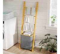 Shein HOMCOM Estantería para Baño de Bambú, Toallero de Pie con 3 Barras, Cesto para Ropa Sucia Extraíble de 48 L, para Dormitorio, Lavadero, Gris