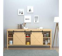 Shein HOMCOM Herrajes Puertas Correderas 183 cm, Kit para Puerta Corredera Doble de Madera Ancho 45 cm, para Mueble de TV, Armario, Acero al Carbono, Negro