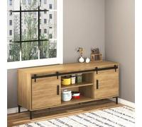 Shein HOMCOM Herrajes Puertas Correderas 200 cm, Kit para Puerta Corredera Doble de Madera Ancho 50 cm, para Mueble de TV, Armario, Acero al Carbono, Negro