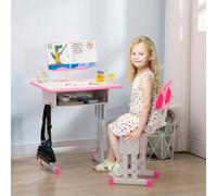 Shein HOMCOM Juego de Escritorio y Silla para Niños de 6-12 Años Pupitre Infantil Altura Ajustable con 1 Cajón 1 Ranura para Lápiz y 1 Estante para Libros A