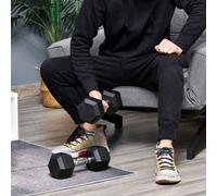 Shein HOMCOM Juego de Mancuernas de 8kg con Barra de Conexión Metálica y Cabeza Hexagonal Juego de Pesas 16kg Total para Entrenamiento en Casa Gimnasio Ofi