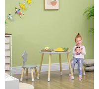 Shein HOMCOM Juego de Mesa y 2 Sillas de Madera para Niños con Mesa Redondo Ø59x50 cm y Sillas Ø28x51 cm Muebles Infantiles para Sala de Juego Dormitorio Gr
