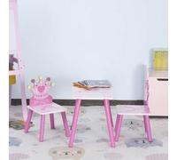 Shein HOMCOM Juego de Mesa y 2 Sillas Infantiles de Madera Set de Mesa de Escritorio 55x34x42 cm y Sillas 28x26x50 cm para Niños 2-4 Años para Salas de Jueg