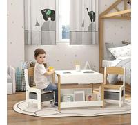 Shein HOMCOM Juego de Mesa y 2 Sillas Infantiles Mesa con Sillas para Niños 2 en 1 con Pizarra Cajones de Tela y Espacio de Almacenamiento para Guardería Sa