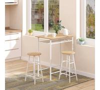 Shein HOMCOM Juego de Mueble de Bar Set de Mesa Alta y 2 Taburetes con Estante de Almacenamiento y Marco de Metal para Cocina Comedor 80x50x90 cm Blanco