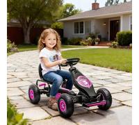 Shein HOMCOM Kart Pedales Coche de Pedales para Niños de 5-12 Años con Asiento Ajustable Neumáticos Inflables Amortiguador y Freno de Mano Carga 50 kg Rosa