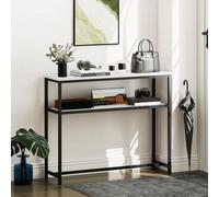 Shein HOMCOM Mesa Consola Moderna Consola Recibidor Estrecha con Superficie con Efecto Mármol Estante Abierto y Marco de Metal Mesa de Sofá para Entrada Sal