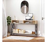 Shein HOMCOM Mesa Consola Mueble para Recibidor con 2 Compartimientos y Estante Consola para Recibidor Entrada Pasillo 120x23,5x75 cm Roble y Negro