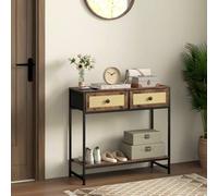 Shein HOMCOM Mesa Consola Mueble para Recibidor con Estante Abierto y 2 Cajones Frontales de Ratán Consola para Recibidor Entrada Pasillo 80x30x75 cm Marrón