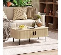 Shein HOMCOM Mesa de Centro Mesa baja para Salón con 2 Puertas Correderas Tipo Persiana 2 Compartimientos y Patas de Acero para Sala de Estar Dormitorio 100