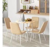 Shein HOMCOM Mesa de Comedor Redonda para 4 Personas Mesa de Cocina Moderna con Patas de Acero para Salón Oficina Ø80x76 cm Natural y Blanco
