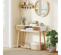 Shein HOMCOM Mesa de Consola Estrecha Consola de Recibidor Mesa de Sofá Moderna con 2 Cajones Compartimento y Patas de Madera para Pasillo Entrada Salón Dor