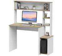 Shein HOMCOM Mesa de Escritorio con Estanterías Mesa de Ordenador Moderna con Estantes Soporte para Monitor CPU de Oficina Estudio 114x45x138 cm Blanco y Na