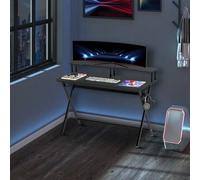 Shein HOMCOM Mesa Gaming 140x60 cm Escritorio para Computadora PC con Estante Elevado para Monitor Gancho para Auriculares Marco de Metal para Oficina en Ca