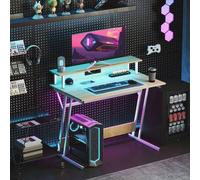 Shein HOMCOM Mesa Gaming con Luces LED 100x60 cm Escritorio Gaming Mesa Gamer con Tomas de Corriente Soporte para Monitor Estantes y Control Remoto para Ofi