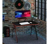Shein HOMCOM Mesa Gaming para Computadora PC Ergonómica Escritorio con Soporte para Monitor y Altavoz Portavasos Gancho para Auriculares Fibra de Carbono 12