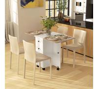 Shein HOMCOM Mesa Plegable de Comedor, Mesa de Cocina Plegable, con Ruedas, Alas Abatibles, 2 Cajones, Estante y Armario, Hasta 6 Personas, para Salón, Espa
