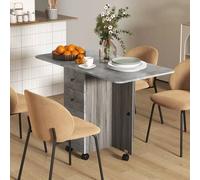 Shein HOMCOM Mesa Plegable de Comedor, Mesa de Cocina Plegable, con Ruedas, Alas Abatibles, 2 Cajones, Estante y Armario, Hasta 6 Personas, para Salón, Espa