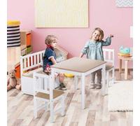 Shein HOMCOM Mesa y Sillas Infantiles de 4 Piezas Mesa Infantil con 2 Sillas y Banco con Almacenaje Juego de Muebles para Actividades para Niños de +3 Años