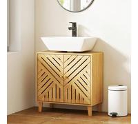 Shein HOMCOM Mueble bajo Lavabo de Bambú Mueble de Baño con 2 Puertas Lamas y Estante Ajustable Armario de Baño para Lavabo sin Pedestal Estilo Nórdico 60x3