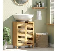 Shein HOMCOM Mueble Bajo Lavabo, Mueble de Baño de Bambú con 2 Puertas de Lamas, Estante Ajustable, para Lavabos con o sin Pedestal, 60x30x80 cm, Natural