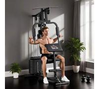 Shein HOMCOM Multiestación Musculación, Máquina de Musculación con Prensa de Pecho, Placas de Peso de 45 kg, Curl de Piernas y Brazos, Polea Mariposa, Carga
