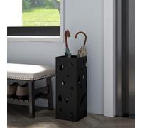 Shein HOMCOM Paragüero de Acero Paragüero Negro con 4 Ganchos y Bandeja de Goteo Extraíble Porta Paraguas Diseño Tallado para Pasillo Entrada 15,5x15,5x41 c