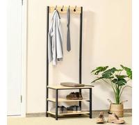Shein HOMCOM Perchero de Pie Perchero Metálico Zapatero 3 Estantes 4 Ganchos Colgador para Zapatos Ropas para Pasillo Entrada 60x40x175cm