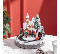 Shein HOMCOM Pueblo Navideño Escena Navideña Iluminado con Luces LED Árbol de Navidad Música y Tren Móvil Decoración Navideña sobre Mesa 20x19,5x20 cm Multi