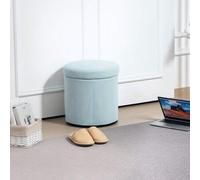Shein HOMCOM Puff Almacenaje Baúl de Almacenaje Redondo Tapizado en Pana Asiento Acolchado Tapa Extraíble para Pasillo Dormitorio Salón Ø40x41 cm
