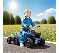 Shein HOMCOM Quad Eléctrico para Niños con Remolque a Batería 6V, Quad para Niños de 18-36 Meses con Velocidad 2,5 km/h, 6 Ruedas y Manillar Antideslizante,