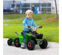 Shein HOMCOM Quad Eléctrico para Niños con Remolque a Batería 6V, Quad para Niños de 18-36 Meses con Velocidad 2,5 km/h, 6 Ruedas y Manillar Antideslizante,