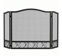 Shein HOMCOM Salvachispas para Chimenea Plegable de 3 Paneles con Diseño Floral, Protector de Chimenea de Metal, Resistente al Calor, para Hogar, 107x60 cm,