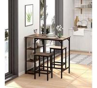 Shein HOMCOM Set de Mesa de Bar y 2 Taburetes con Reposapiés y Estantes de 3 Niveles Almohadillas Ajustables para Cocina Comedor 109x60x100 cm Marrón Rústic