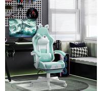 Shein HOMCOM Silla Gaming con Orejas Silla Gamer Reclinable con Altura Ajustable Reposapiés Retráctil Soporte Lumbar y Reposacabezas Desmontable Silla para