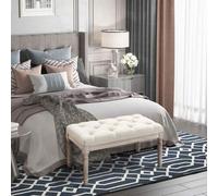 Shein HOMCOM Taburete para Pie de Cama Tapizado en Tela con Asiento Acolchado y Patas de Madera Banqueta de Estilo Vintage para Dormitorio Recibidor Salón 8