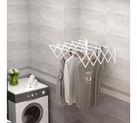 Shein HOMCOM Tendedero de Pared Extensible de 63,5 cm Tendedero de Ropa de Metal con 5 Barras para Interior y Exterior Baño Balcón Carga 10 kg 63,5x60x20 cm