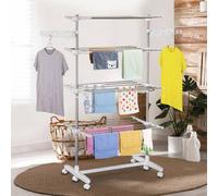 Shein HOMCOM Tendedero Ropa Plegable 6 Ruedas 4 Niveles (80-142)x55x172 cm Estante Tubo Acero Lavanderia Tendero