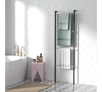 Shein HOMCOM Toallero de 4 Niveles Toallero Escalera Apoyado en la Pared Toallero de Baño con 4 Barras de Bambú y Marco de Acero 49x5,5x167,5 cm Negro y Nat