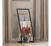 Shein HOMCOM Toallero de Pie Toallero para Baño con 4 Barras de Bambú y Acero para Lavadero 40,5x28x98 cm Negro y Natural