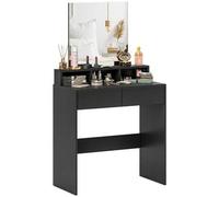 Shein HOMCOM Tocador de Maquillaje con Espejo, Tocador con 2 Cajones, 3 Compartimentos Abiertos, Mesa de Maquillaje para Espacios Pequeños, Dormitorio, 75x3