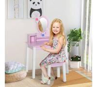 Shein HOMCOM Tocador Infantil con Taburete y Espejo tipo Princesa Mesita de Maquillaje de Madera Rosa Juguete para Niñas 60x34x93 cm