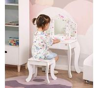 Shein HOMCOM Tocador Infantil de Madera con Taburete y Espejo Acrílico de 3 Sectores Mesa de Maquillaje para Niñas con Cajón para Habitación del Niño 63x40x