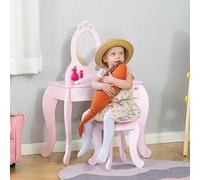 Shein HOMCOM Tocador Infantil de Madera para Niñas de 3-6 Años con Taburete y Espejo Tipo Princesa Mesa de Maquillaje para Niñas con Cajón para Dormitorio 6