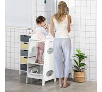 Shein HOMCOM Torre de Aprendizaje de Madera para Niños Taburete de Cocina Infantil con Pedal Altura Ajustable en 3 Posiciones y Barra de Seguridad 40x50x90