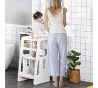 Shein HOMCOM Torre de Aprendizaje para Niños Taburete Infantil con Altura Ajustable en 3 Posiciones y Plataforma Antideslizante para Cocina Comedor Baño 47x