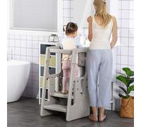 Shein HOMCOM Torre de Aprendizaje para Niños Taburete Infantil con Altura Ajustable en 3 Posiciones y Plataforma Antideslizante para Cocina Comedor Baño 47x