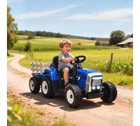 Shein HOMCOM Tractor Eléctrico con Remolque Desmontable Coche Eléctrico para Niños 3-6 Años con Control Remoto Música MP3 Pantalla Luces y Cinturón de Prote